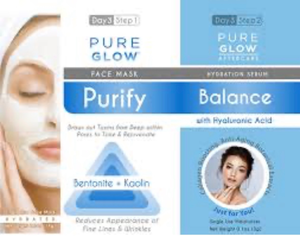 lot 5610 image: Pack of 2 Pure Glow Face Mask and Hydration Serum system packets feature a two-step skincare process designed to purify and balance skin