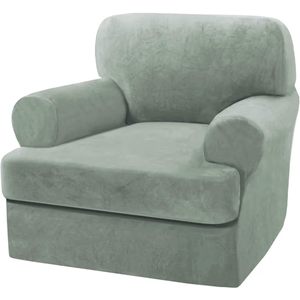 lot 5612 image: H.VERSAILTEX Sofa Cover 2 Piece T Cushion Armchair Slipcovers Thick Velvet Couch Cover Stretch T Cushion Sofa Covers for 1 Cushion Couch with 1 Individual T Cushion Covers Washable, Sea Grass