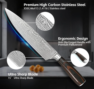 lot 5617 image: TONGMARU Chef Knife, 8 inch Professional High Carbon Razor Super Sharp German Stainless Steel - Kitchen Chef Kitchen Knife with Ergonomic Forged PakkaWood Handle, with Luxury Gift Box, for Family