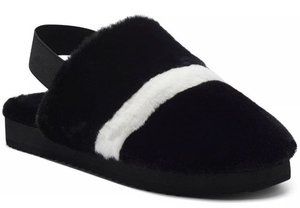 lot 5631 image: INC International Concepts Idalya slippers feature a black faux-fur design with a white strap accent (9M)