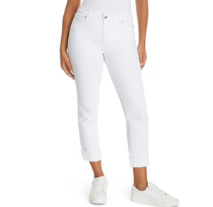 lot 5640 image: Nine West Womens Size 12 Taylor Wide Cuff Crop Pants White Jeans Stretch Casual NWT