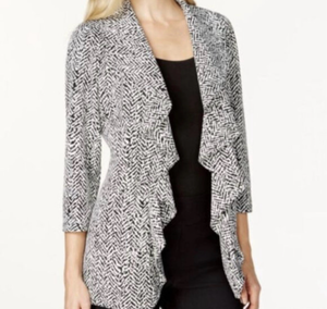 Calvin Klein-Womens-  (Size 22W) Geometric-RuffleTopper Jacket-Lined-Black/White  - Retail: $125