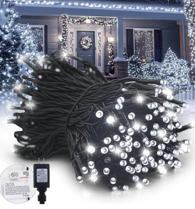 lot 5652 image: White Christmas Lights, 100ft 300LED Connectable Waterproof String Light Outdoor Indoor, 8 Modes Twinkle Light for Room Bedroom Wedding Holiday Outside Tree Decorations (Tested and Works)