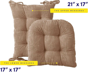 lot 5663 image: Rocking Chair Cushion Premium Tufted Pads Non Skid Slip Backed Crushed Velvet Cover Set of Upper and Lower with Ties, 21 in x 17 in  17 in x 17 in, Velvet Taupe