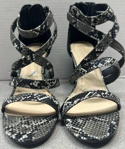 lot 5667 image: Strappy Heels Size 9M Snake Print Open Toe Bar III Blythe Block Heel EUC