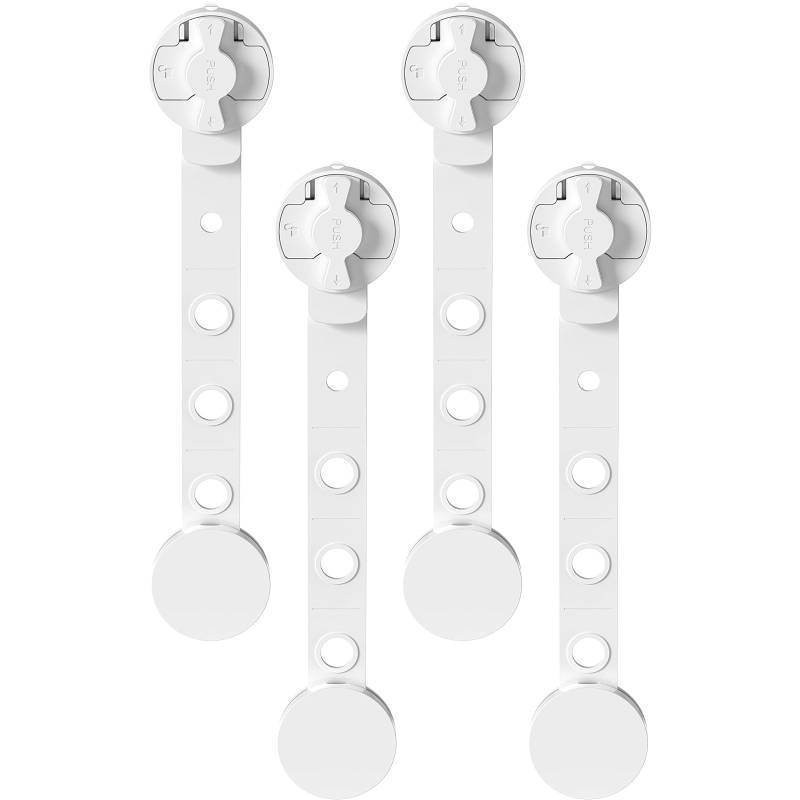 lot 467 image: SKYULE Cabinet Locks Baby Proofing - (4 Pack) Child Proof Cabinet Locks - Adjustable Strap No Drill No Tool, Dual-Lock Mode,Multi-Purpose for Drawers, Furniture, Fridge, Oven, Toilet Seat (White)