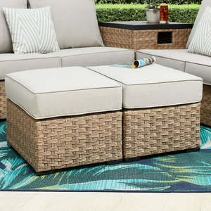 lot 867 image: Better Homes & Gardens River Oaks All-Weather Wicker Outdoor Ottomans (2 Included) - Retail $198