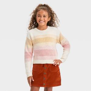 lot 869 image: Girls Pullover Sweater - Cat & Jack Amber Yellow Striped (Size 8 Youth Medium)