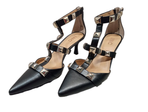 lot 878 image: INC Black Leather Studded Pointed Toe Heels (Size 9.5M)
