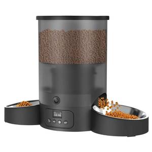lot 944 image: Automatic Cat Feeder for 2 Cats, 3L Food Dispenser SURDY Auto Cat Feeder with 2 Stainless Bowls (Black, 3L) - Retail  $50