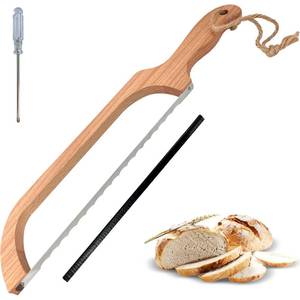 lot 945 image: ROYOROYI Bread Slicer for Homemade Bread,16 Wooden Sourdough Bread knife with Bow Design,Premium Stainless Steel Serrated Saw Bread cutter for Bagels, Baguettes and More