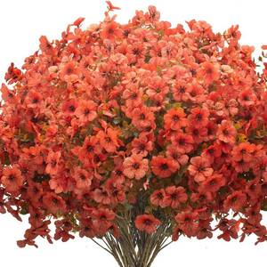 lot 947 image: Grunyia Fall Outdoor Artificial Flowers 16 Bundles - UV Resistant Faux Daisy with Eucalyptus Leaves, Weatherproof Fake Plants for Porch, Patio, Garden Decor, Indoor Outdoor Decor (Fall Orange Red)