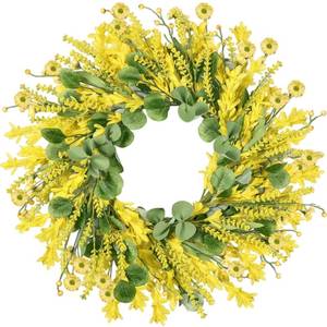 lot 950 image: Tulvend Wreaths for Front Door, 26 Inch Yellow Forsythia Floral Wreath, Summer Spring Door Wreath for All Seasons for Indoor Outdoor Home Wall Window Office Wedding Farmhouse Easter Decor (Yellow)