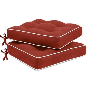 lot 976 image: 2-Pack Favoyard Indoor & Outdoor Patio Chair Cushions Water-Resistant Seat Cushion for Patio Furniture 3-Year Color Fastness Square Tufted Couch Chair Pads with Ties, Red (19x19)