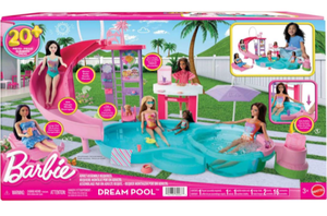 Barbie Dream Pool Playset with 6 Play Areas, Including Slide & Bubbling Hot Tub, Plus 20+ Accessories Like Pet, Floaties & More - Retail: $65