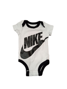 lot 984 image: Nike Baby Onesie White with Black Logo (Size 0-6 Months)