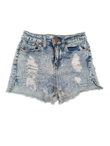 lot 987 image: Almost Famous Super High Rise Distressed Denim Shorts (Size 0)