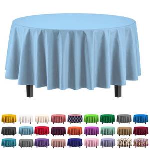 lot 993 image: 2-Pack Exquisite Party Solids 6-Pack Premium Plastic Tablecloth 84in. Round Plastic Table Cover - Light Blue