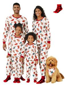 lot 3302 image: PATPAT Family Matching Christmas Pajamas For Family Gingerbread Man Print Xmas Top Tee and Bottom Sets Gingerbread Man Kids 12-13 Years