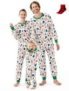 lot 3303 image: PATPAT Matching Family Pajamas Xmas Christmas Element Print Xmas Holiday PJs Tee and Bottom Loungewear Sleepwear Women L Green