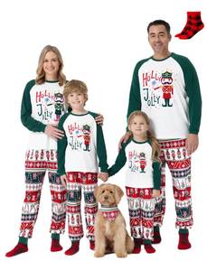 lot 3304 image: PATPAT Family Christmas Pajamas Matching Sets Nutcracker Pajamas for Family Nutcracker Soldier Print Holiday Sleepwear Matching Christmas Pjs including Socks Green 3 -6 months