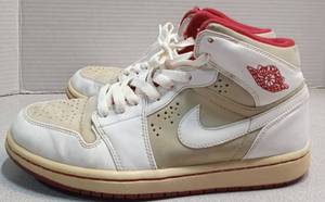 lot 3309 image: Nike Air Jordan 1 Mid White and Red Sneakers - Size 8 - Retail $110