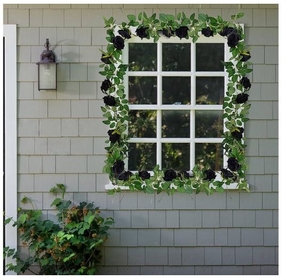 lot 3319 image: Artificial Black Rose Vine Fake Hanging Silk Flower Garland with Green Leaves Halloween Garland for Indoor Wedding Party Table Centerpiece Home Garden Wall Decor (190cm6.2 Ft)