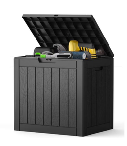 lot 3323 image: edx 31 Gallon Outdoor Storage Box, Waterproof Resin Deck Box with Lockable Lid & Built-in Handles, 170 Lbs Capacity Storage Bench for IndoorOutdoor Use,Black