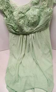 lot 3333 image: Sage Green Formal Gown with Lace Applique - Plus Size 18