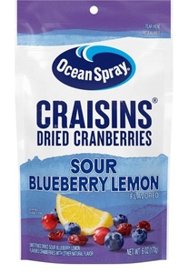 lot 3334 image: Ocean Spray Craisins Sweetened Dried Cranberries, Sour Blueberry Lemon, 6oz Pouch Ex 021326