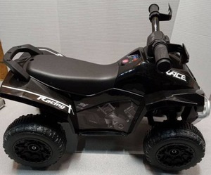 lot 3338 image: Black Race ATV Kids Ride-On Quad Bike with working horn.