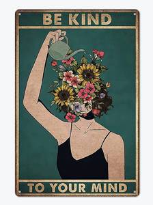 lot 3339 image: Fmcmly Be Kind to Your Mind Vintage Tin Signs Hippie Boho Wall Art Encouragement Gifts for Women Home Office Bedroom Living Room Cafes Wall Decor 8x12 Inch