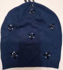 lot 3340 image: Navy Blue Beanie with Crystal Flower Embellishments