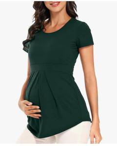 lot 3345 image: Glampunch Womens Maternity Tops Short & 34 Sleeve Round Neck Front Pleat Peplum Tunic Top Pregnancy Shirts 2XL