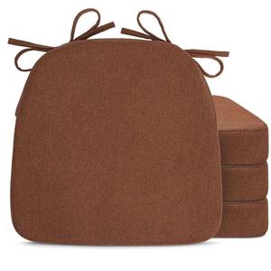 lot 3356 image: Sunsleek Chair Cushions for Dining Chairs, D-Shaped Seat Cushions with Removable Washable Cover and Ties, Chair Pads for Kitchen, Indoor Dining Room, Patio Chairs, 17 x 16, Set of 4, Brown - Retail $50