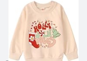 lot 3367 image: Ritatte Toddler Girl Christmas Sweatshirt Holly Xmas Jolly Vibes Graphic Crewneck Pullover Girls Cute Xmas Holiday Tops - Size 4 to 5