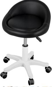 lot 4821 image: Round Rolling Stool, 360 Degree Rotating Salon Chair, Ergonomic Swivel Seat, Adjustable Height, Ultra-Quiet Wheels, Padded Faux Leather Cushion, for Salon, Office, Massage Use Black