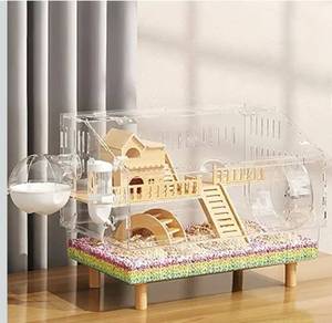 lot 4828 image: 8 in 1 Acrylic Hamster Cage with All Accessories,18.5x11.8x14.6,2-Layer Hamster House with Full Transparent Viewing,Top Open Mouse Cage for Pet Mice,Hamster Habitat for Dwarf