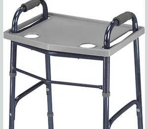 lot 4835 image: DMI Walker Tray With Cup Holders, Walker Tray For Folding Walkers, Mobility Accessory for Seniors, Tray Table for Standard Walkers, Multipurpose and Portable, Gray