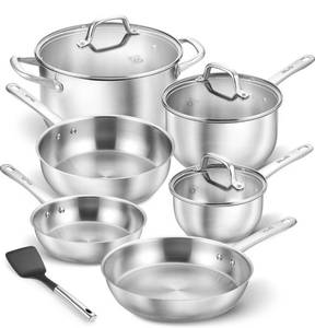 KOCH SYSTEME CS Stainless Steel Pots and Pans Set, 10 Piece Stainless Steel Cookware Set for Professional Cooking, Kitchen Cookware Sets, Induction Compatible Cookware Set 10 Pcs, Pots and Pans