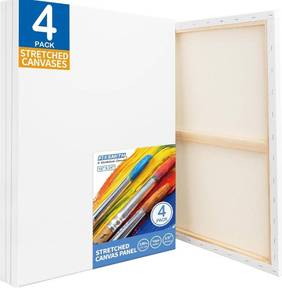 lot 4844 image: FIXSMITH Stretched White Blank Canvas - 18x24 Inch, 4 Pack,Primed Large Canvas,100% Cotton,58 Inch Profile of Super Value Pack for Acrylics,Oils & Other Painting Media
