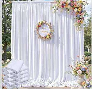 lot 4854 image: 50x12ft Wrinkle Free White Backdrop Curtain, Soft Silky Draping Wedding Drapes for Backdrop 10 Panels 12 ft Long Backdrop Curtains for Birthday Baby Shower Photo Photography Background Cloth - Retail $102