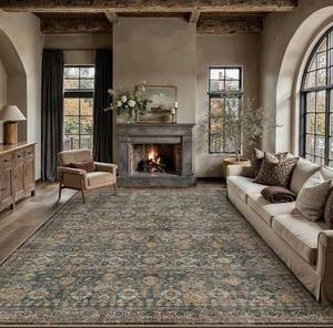 lot 4857 image: 8x10 Washable Traditional Area Rug Living Room Brown Floral Non Slip Low Pile Large Rug Neutral Vintage Stain Resistant Distressed Carpet Bedroom Dining Room Office Playroom