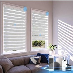 lot 4865 image: Motorized Zebra Blinds with Remote,Rechargeable Smart Electric Cordless Shade White 34 W X 72 H