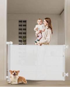 lot 4883 image: 50 inch Retractable Baby Gates 34 inch Tall, Retractable Gate with Reinforced Strip Design to Prevent Crawling Through, Retractable Dog Gate for Stairs, Doorways, Hallways