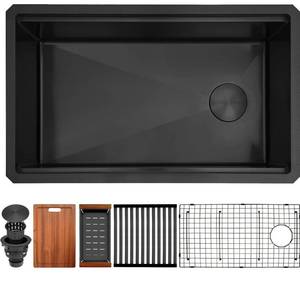lot 4889 image: Black Undermount Kitchen Sink 30 inch,16 Gauge Stainless Steel Sinks,Single Bowl Workstation Sink,Modern Kitchen Sink Offset Drain (30 X 18)
