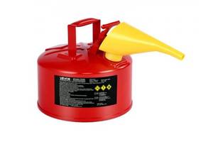 lot 4891 image: VEVOR Safety Gas Can, 2.5 Gallon Type I Red Safety Can for Gasoline with Stainless Steel Flame Arrester, Self-Closing Lid, and PE Funnel, Carbon Steel Flammable Storage Container with Ergonomic Handle