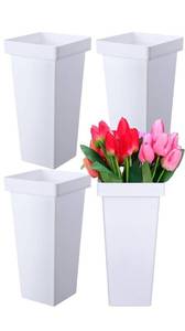 lot 4899 image: 8 Pcs Flower Buckets 13.4 Inch Plastic Floral Bucket for Cut Flowers Modern Square Vases for Centerpieces Display Decorative Plastic Vases for Table Home Wedding