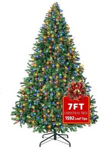 lot 4901 image: 7FT Christmas Tree with Lights,Artificial Christmas Tree with 500 LED Lights and 1592 Branch Tips,Xmas Tree with Foldable Stand Perfect for Indoor&Outdoor,Christmas Decoration for Party by DNKMOR