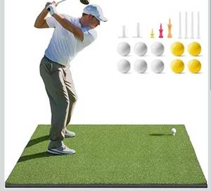 lot 4902 image: Golfguru Golf Mat, 5x4ft5x5ft Dense Elite Golf Hitting Mats Practice with 10 Balls, 9 Tees, Heavy Duty Artificial Hitting Training Matt for Backyard Driving Chipping Indoor Outdoor Simulators